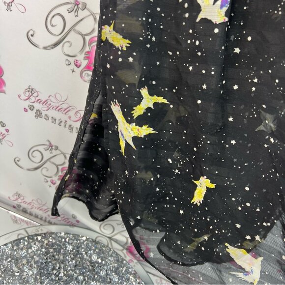 Camilla tree dress button up tshirt long Black Dress with Starry bird Design - Picture 8 of 14